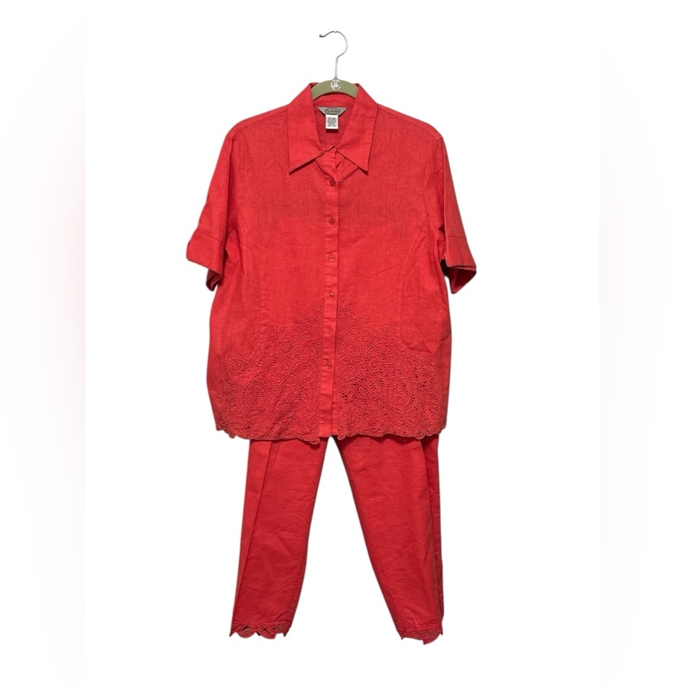Stonebridge Coral  Lace‎ Trim Women's Set Top Size: Large Bottoms Size: 12